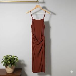 Majorelle Dress Women's XS Spaghetti Straps Flattering Rust Red Knot Front Dress